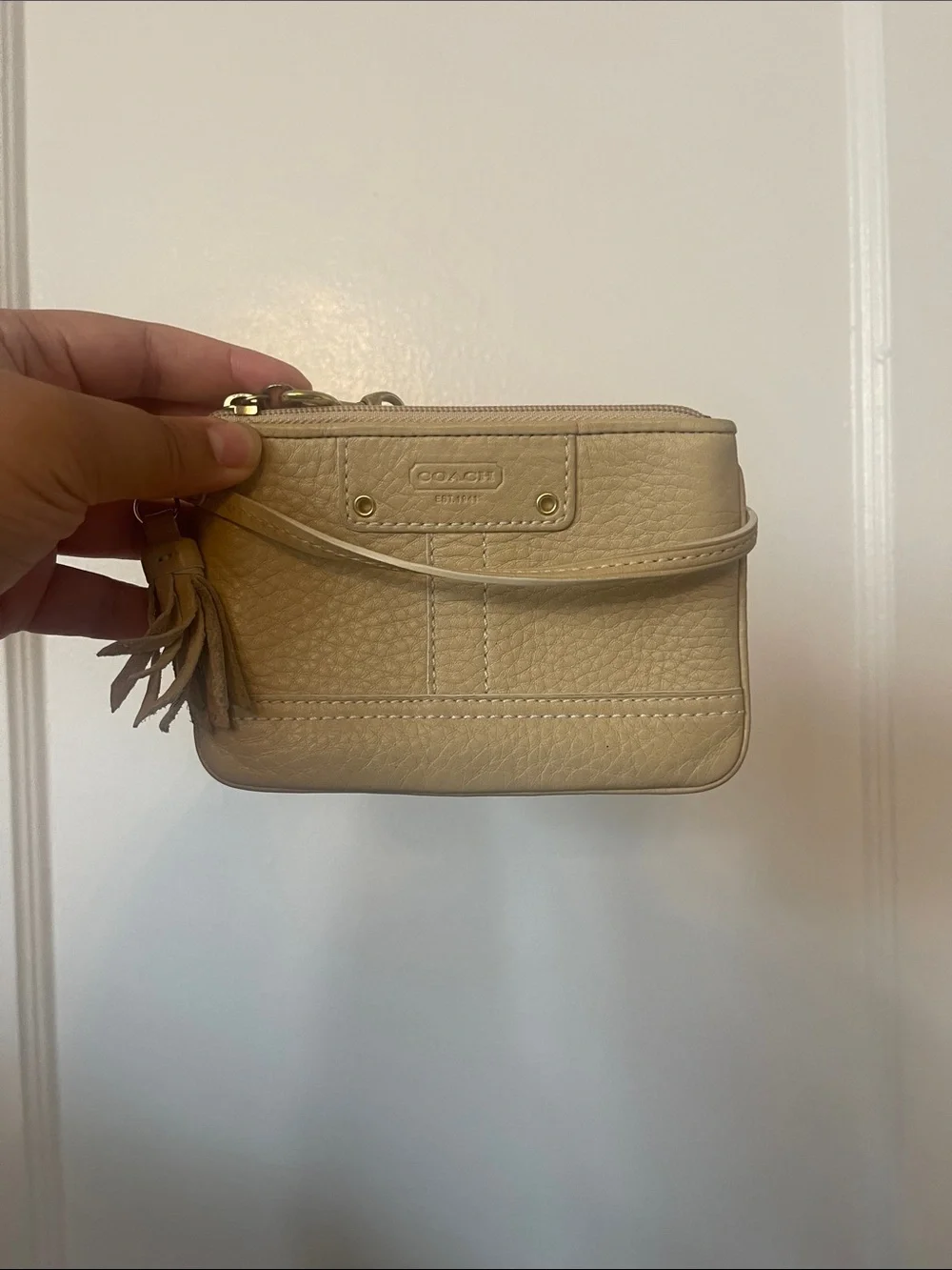 Coach Leather Wristlet in Light Tan